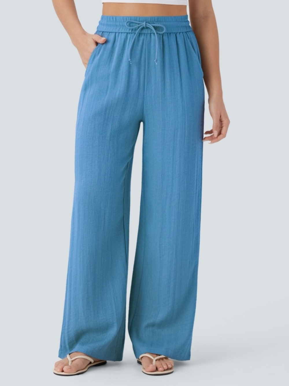 HALARA Sky Blue Wide-Leg Drawstring Pants